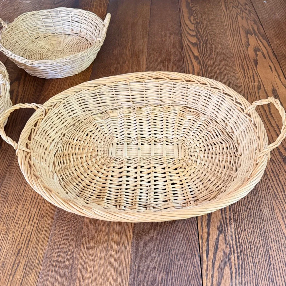 Vintage Wicker Wall Basket Set of 3 English Cottage Kitchen Wall Decor